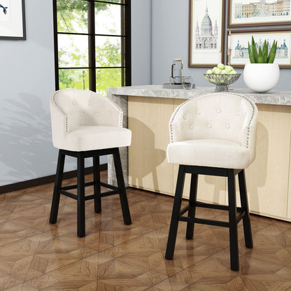 360 Degree Swivel Bar Stool Set of 2 beige tufted seats with nailhead trim HouseOfZazla on Tampa Home & Garden Store