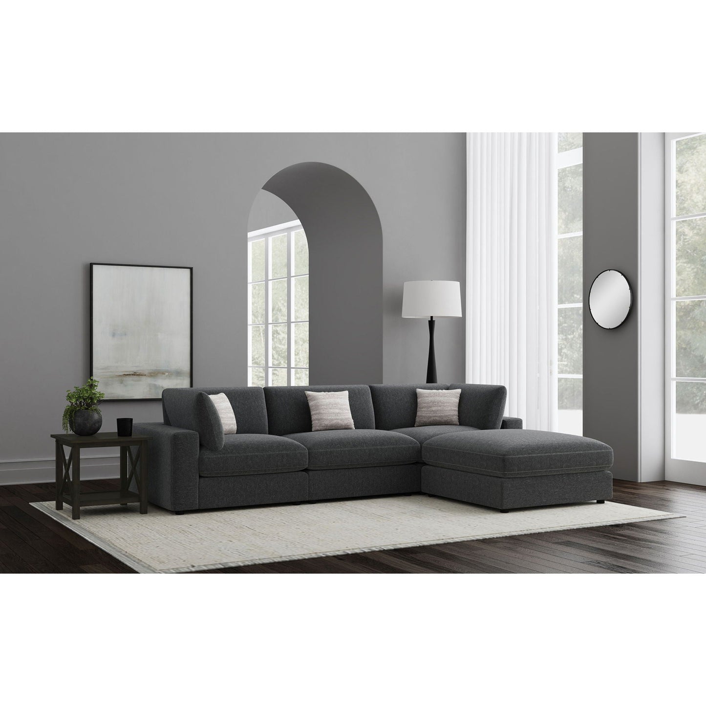 Rhette Upholstered Sectional, 2-Piece Living Room Set in dark gray fabric by HouseOfZazla on Tampa Home & Garden Store