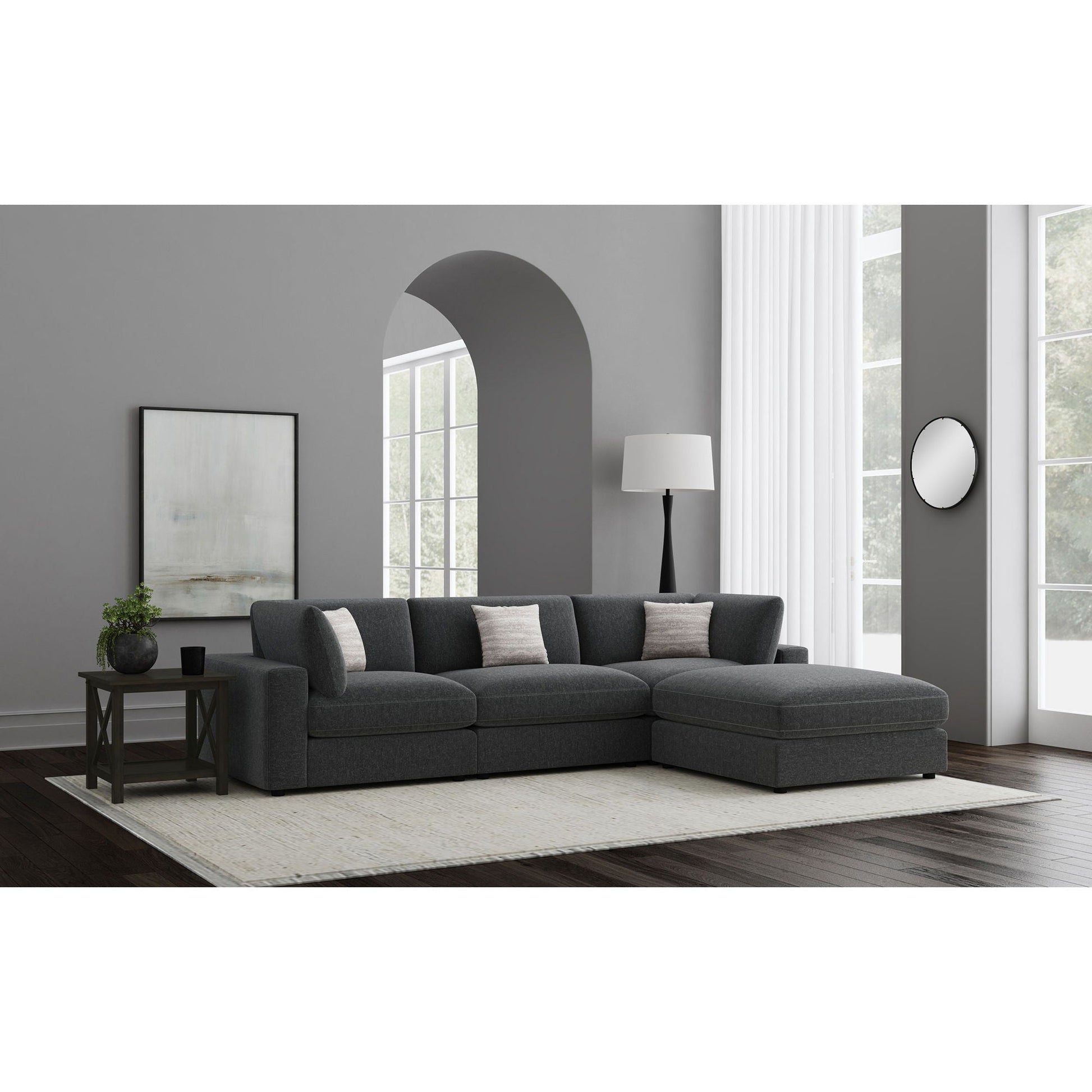 Rhette Upholstered Sectional, 2-Piece Living Room Set in dark gray fabric by HouseOfZazla on Tampa Home & Garden Store
