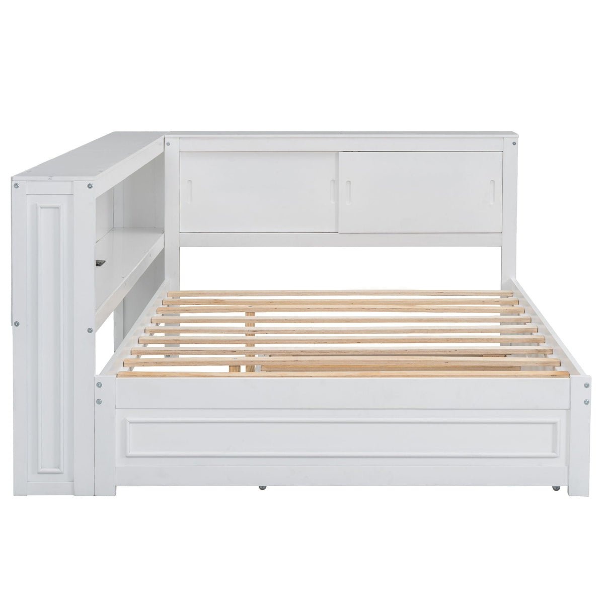 White wooden daybed with storage shelves and slatted bed base on Tampa Home & Garden Store