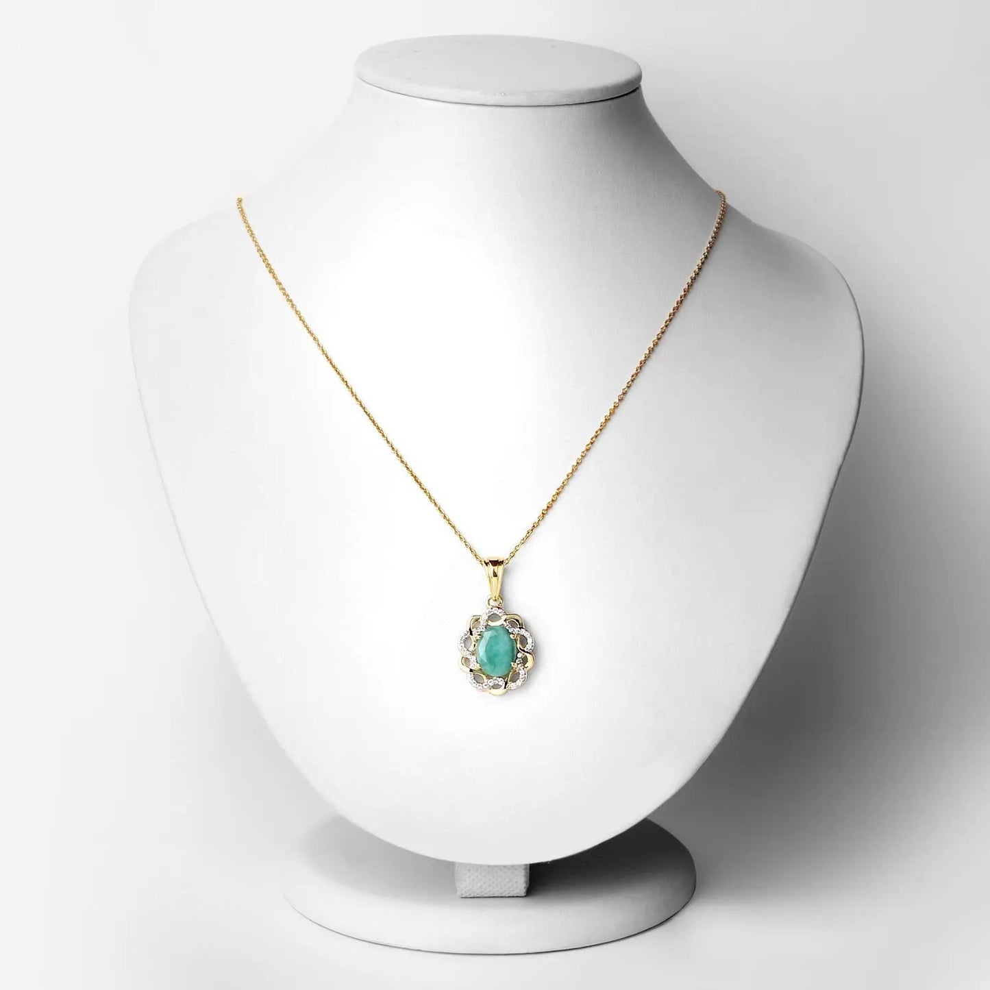 2.78ct emerald pendant with white topaz halo on a gold-tone chain in sterling silver on Tampa Home & Garden Store