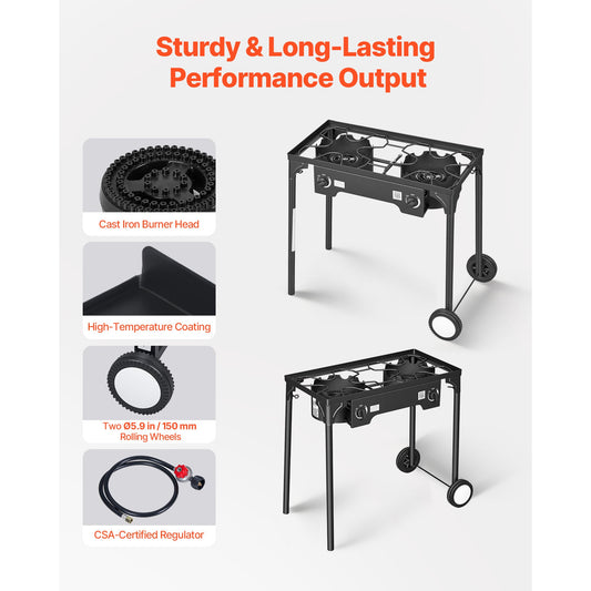 2 Burner Outdoor Propane Gas Stove by HouseOfZazla, black steel frame with iron burners on Tampa Home & Garden Store