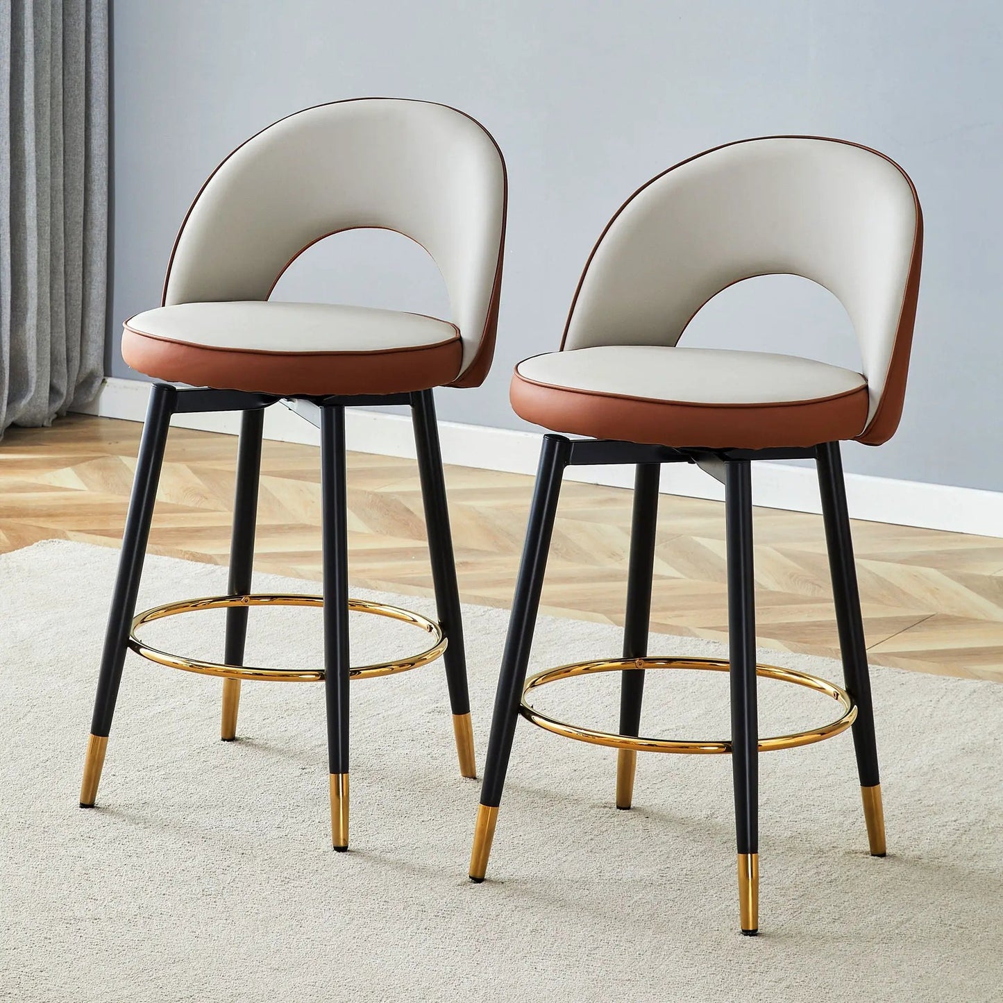 Upholstered Rotatable Bar Chair with Metal Legs
