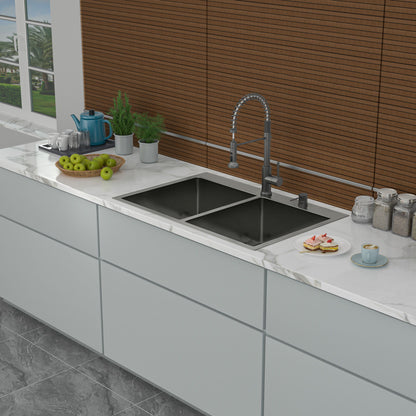 Double Bowl Drop in Kitchen Sink Gunmetal Black