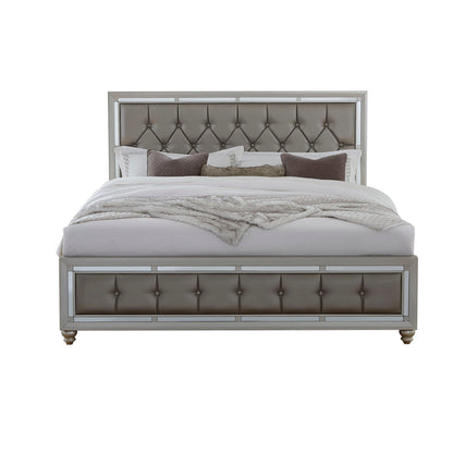 Chloe elegant panel bed in gray tufted upholstery with chrome mirrored frame by HouseOfZazla on Tampa Home & Garden Store