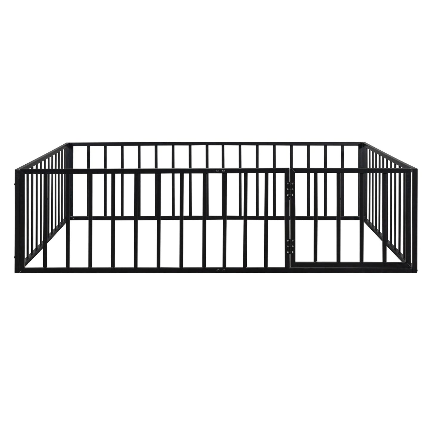 Black metal floor bed frame with fence and door, sturdy steel construction on Tampa Home & Garden Store