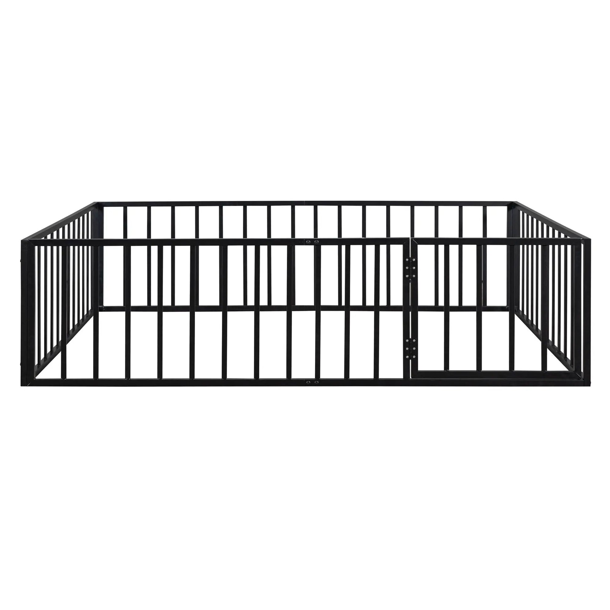 Black metal floor bed frame with fence and door, sturdy steel construction on Tampa Home & Garden Store