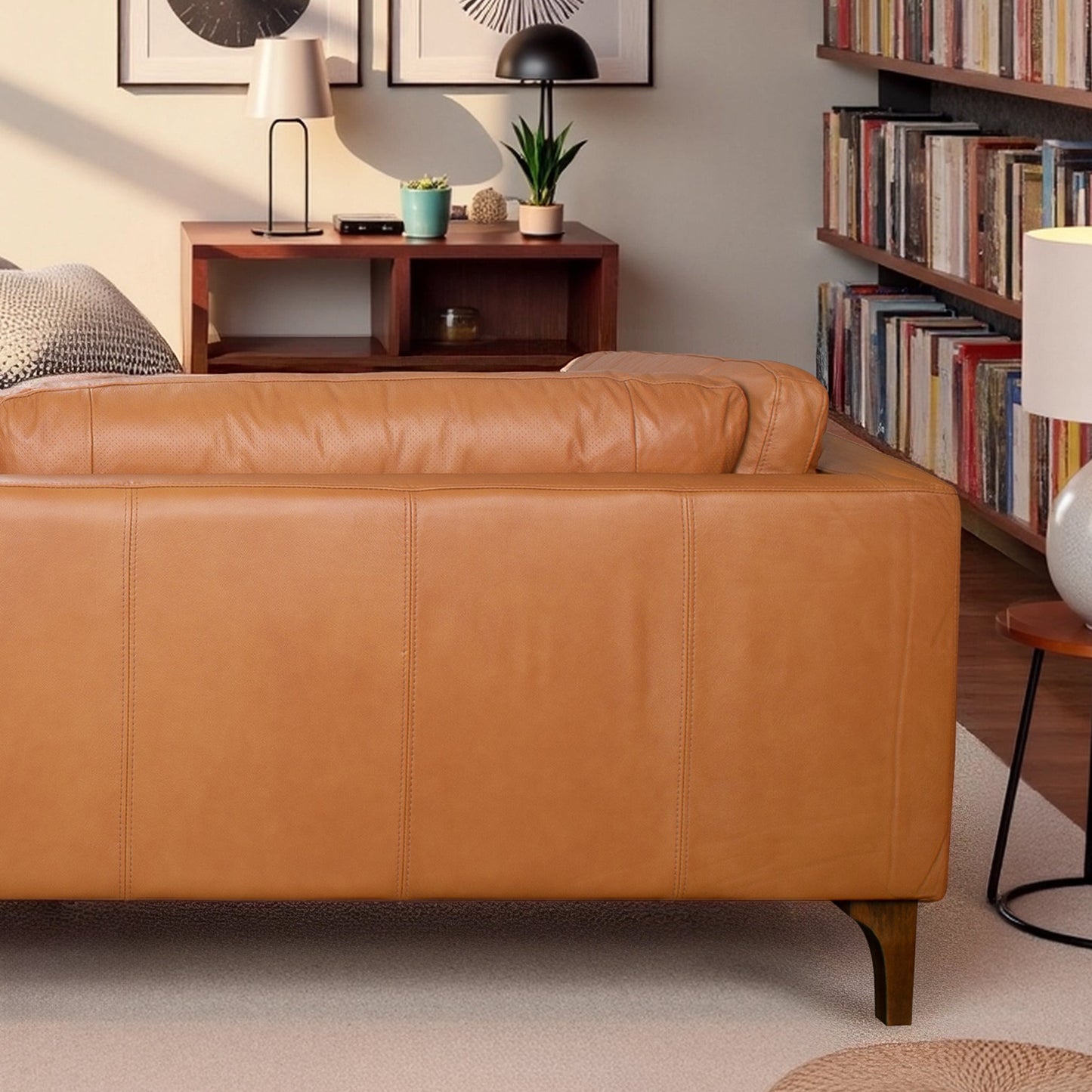Bellrose Mid Century Modern Genuine Leather Sofa
