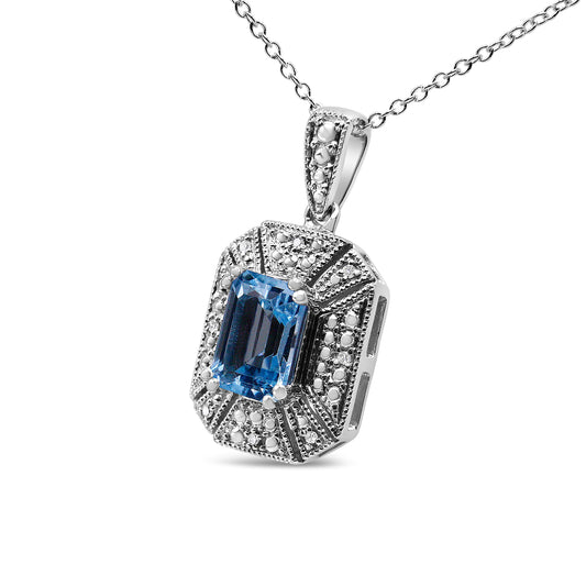 Pendant necklace, .925 sterling silver, blue topaz with diamond accents, Art Deco style on Tampa Home & Garden Store