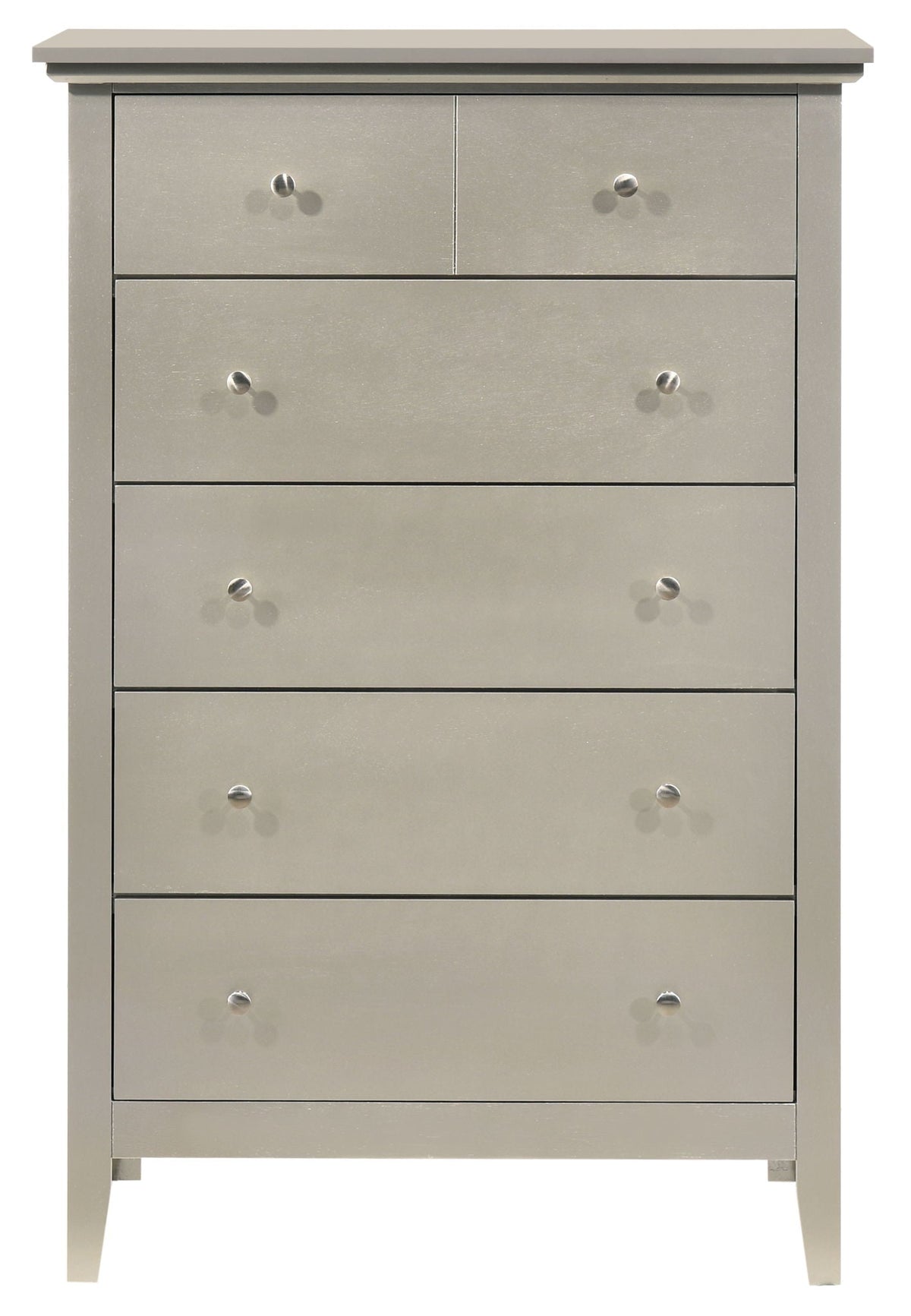 Accent chest in gray real wood veneer with nickel hardware and multiple drawers on Tampa Home & Garden Store