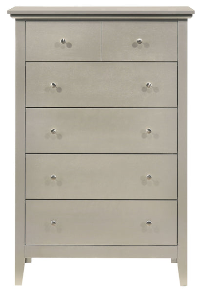 Accent chest in gray real wood veneer with nickel hardware and multiple drawers on Tampa Home & Garden Store