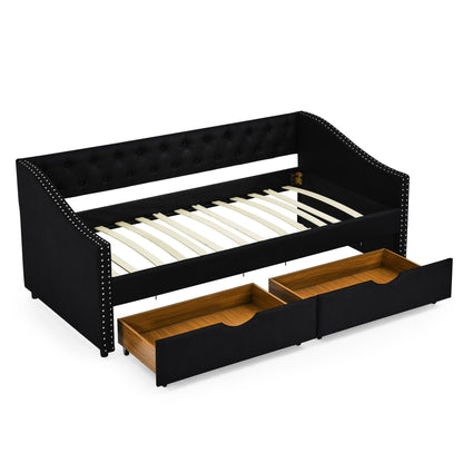 Upholstered Tufted Daybed with Storage Drawers