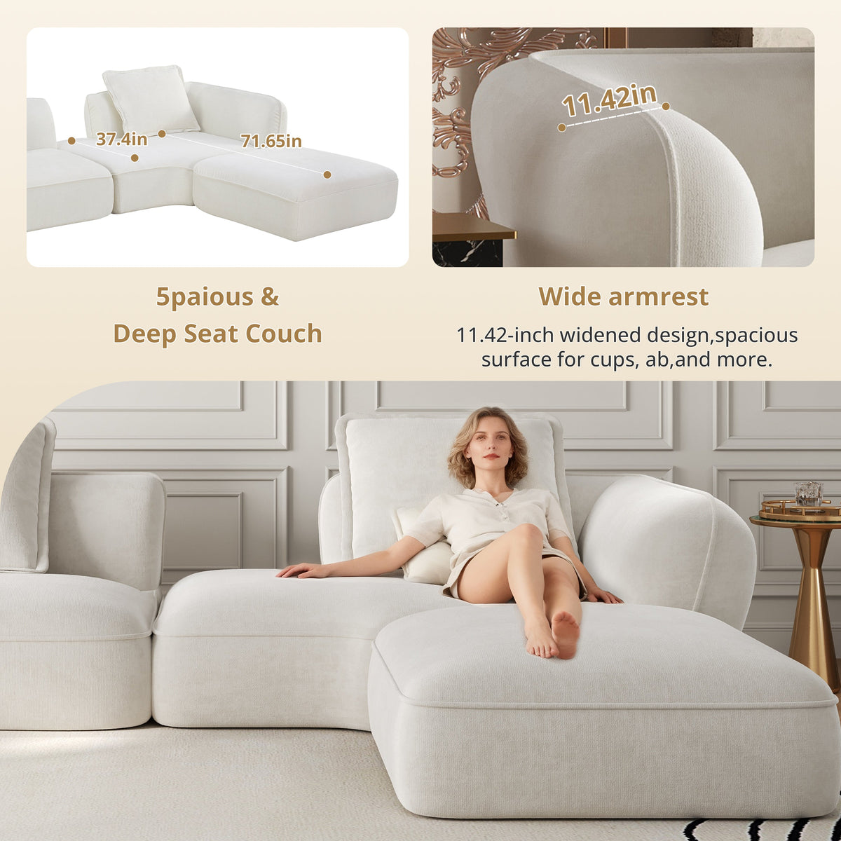 122in Modern L-Shaped Sectional Sofa with high-density foam and chaise lounge HouseOfZazla on Tampa Home & Garden Store