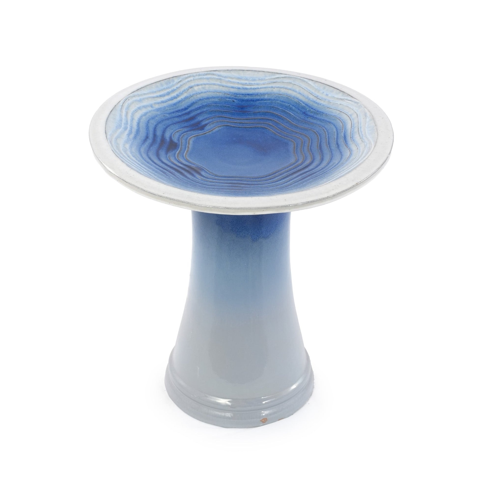 Handmade glazed ceramic bird bath saucer in blue glaze by HouseOfZazla for garden pots on Tampa Home & Garden Store