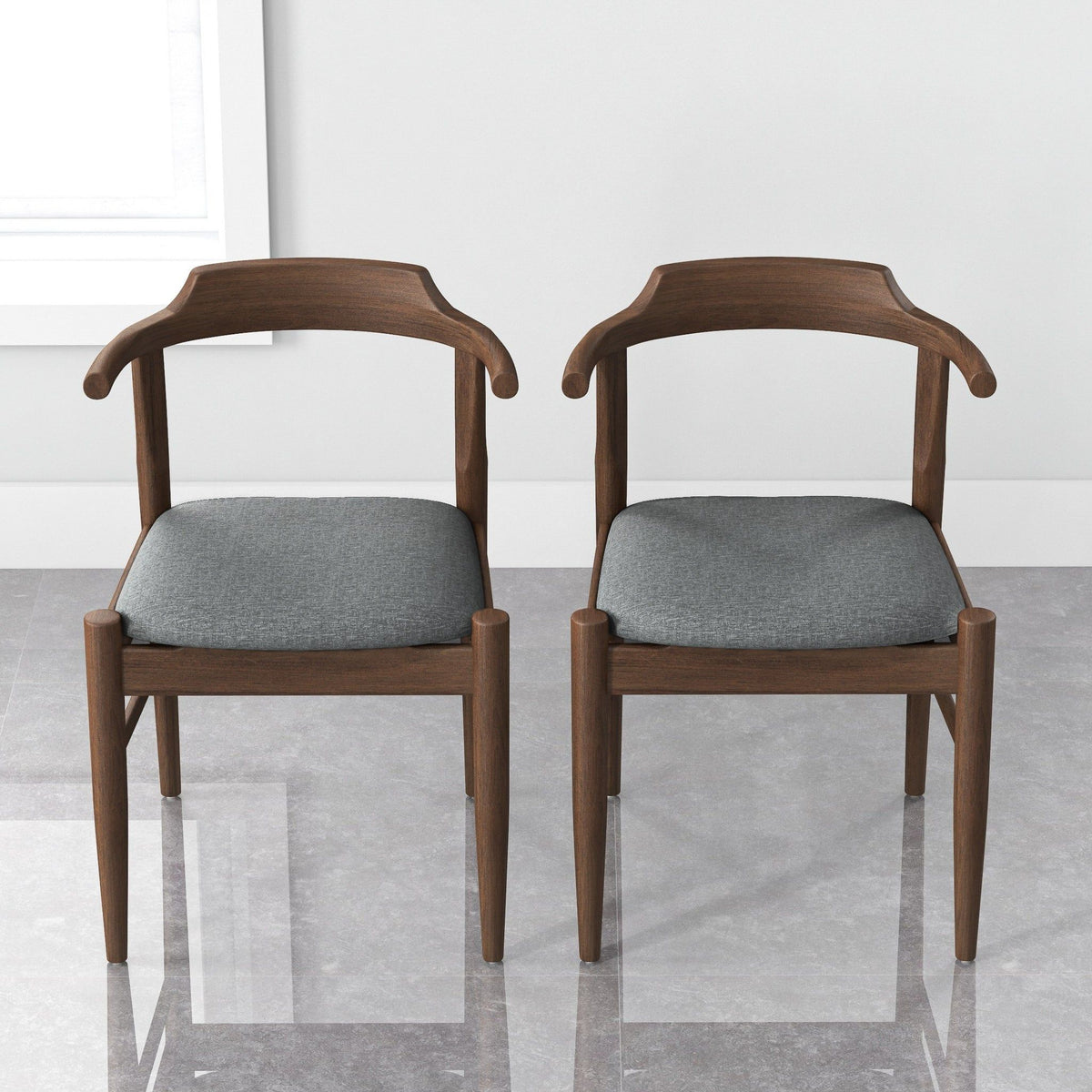 Mid-Century Modern dining chair set of 2 in solid wood with dark gray cushions HouseOfZazla on Tampa Home & Garden Store