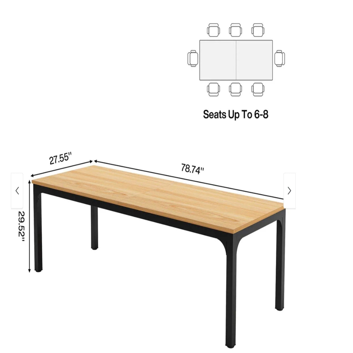 Rectangle dining table with metal legs natural wood top; seats 6-8 HouseOfZazla on Tampa Home & Garden Store