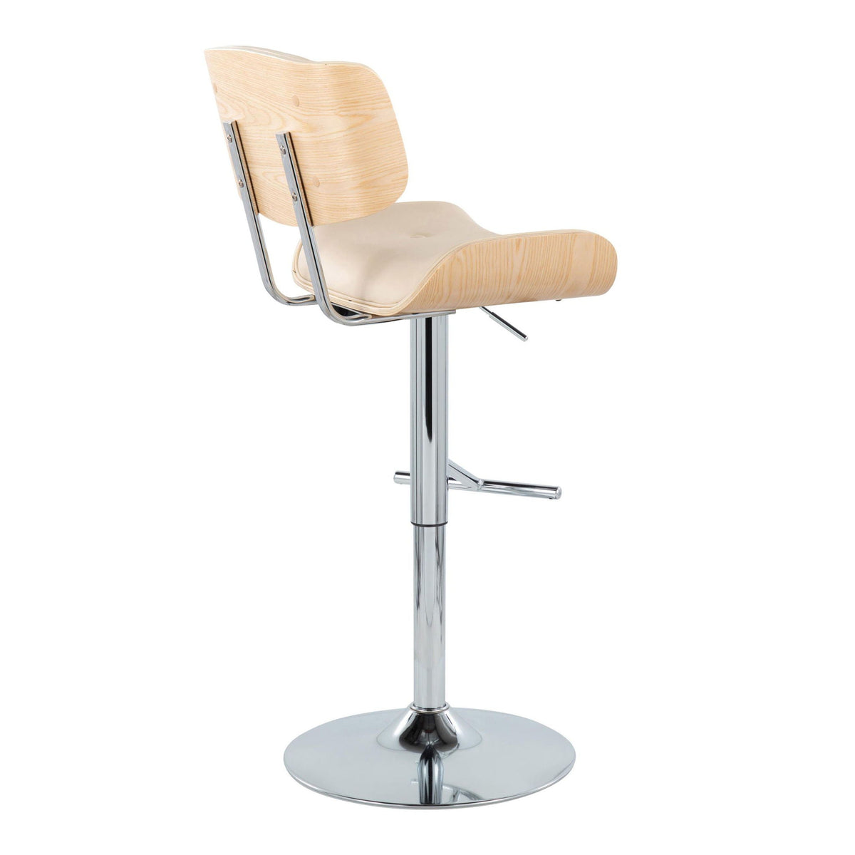 Contemporary adjustable barstool set with swivel, T footrest, beige cushion, chrome base on Tampa Home & Garden Store