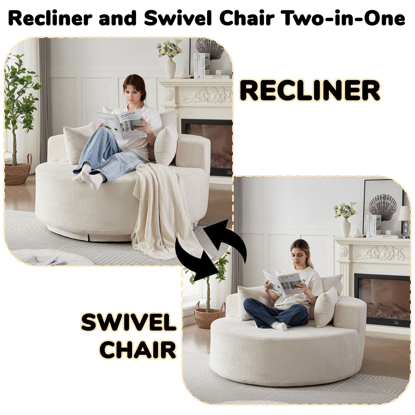 Modern Single Sofa and Swivel Sleeper Chair