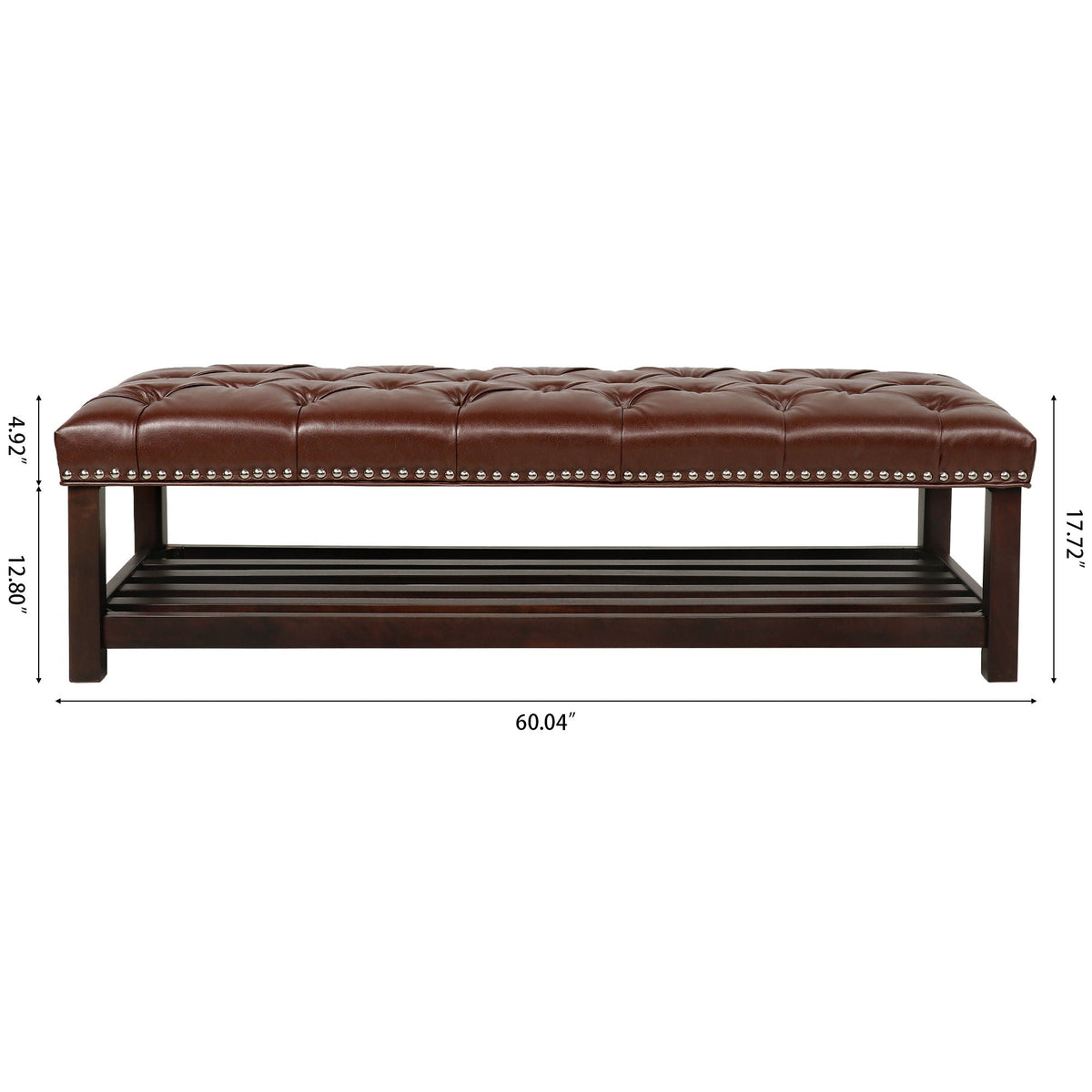 Tufted end-of-bed bench in brown faux leather with nailhead trim, 60in wide, HouseOfZazla on Tampa Home & Garden Store