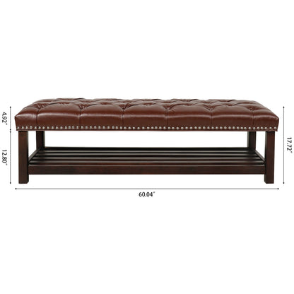 Tufted end-of-bed bench in brown faux leather with nailhead trim, 60in wide, HouseOfZazla on Tampa Home & Garden Store