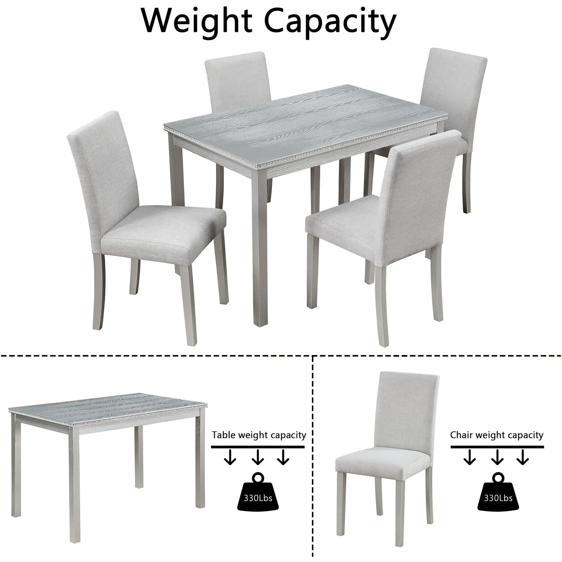 5 Piece Dining Table Set with Crystal Decoration and Gray Upholstered Chairs on Tampa Home & Garden Store