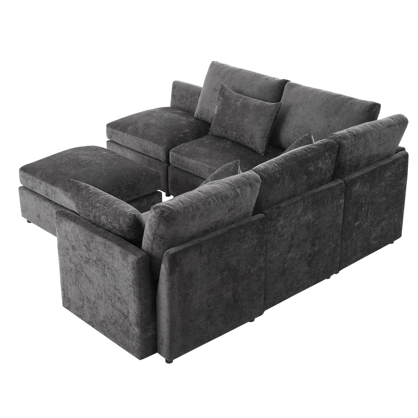 Sectional sofa HouseOfZazla, gray velvet modular U-shaped with ottoman, 2-piece set on Tampa Home & Garden Store