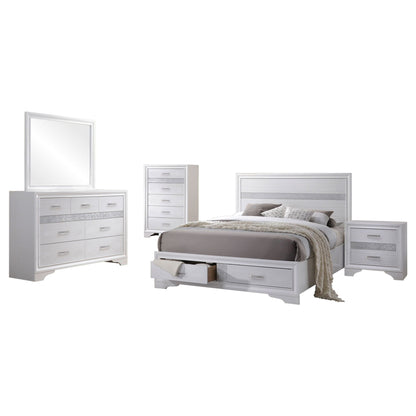 Corbin Glittering Bedroom Set 4pc whitesilver by HouseOfZazla bed dresser chest mirror on Tampa Home & Garden Store