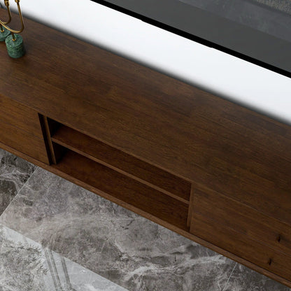 Caroline Modern TV Stand up to 72in dark walnut wood with open shelves on Tampa Home & Garden Store