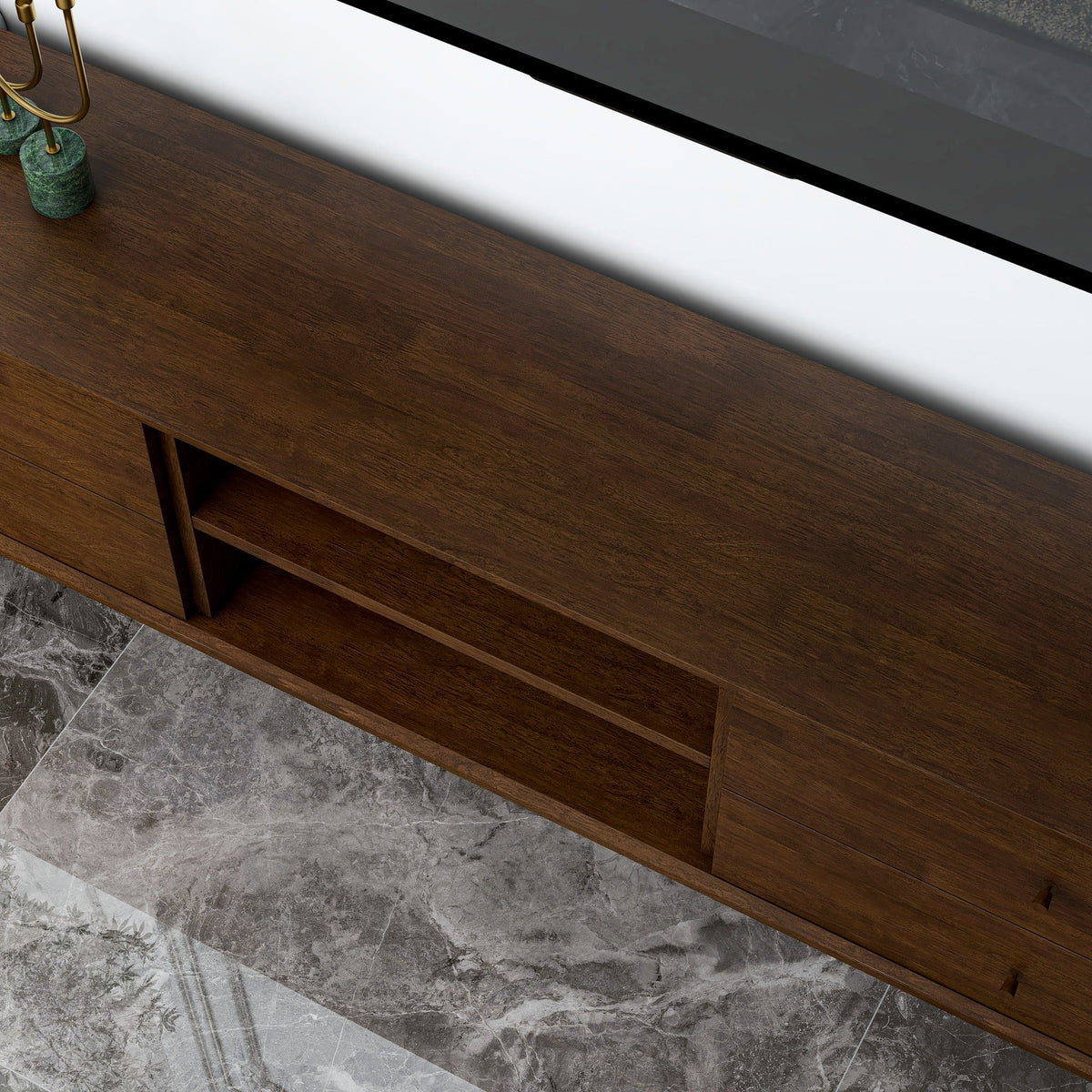 Modern TV Stand up to 72 inches in dark brown solid wood with open shelves HouseOfZazla on Tampa Home & Garden Store