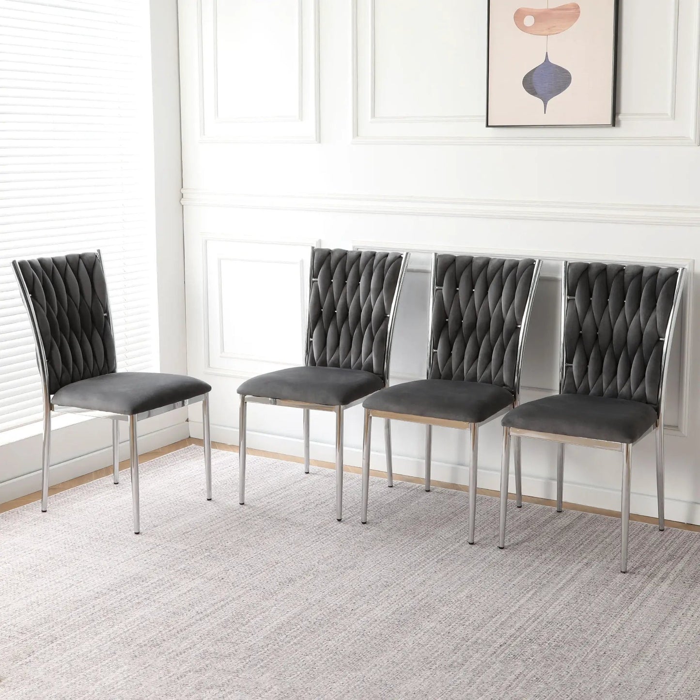 Modern dining chair set of five with black tufted upholstery and chrome legs on Tampa Home & Garden Store