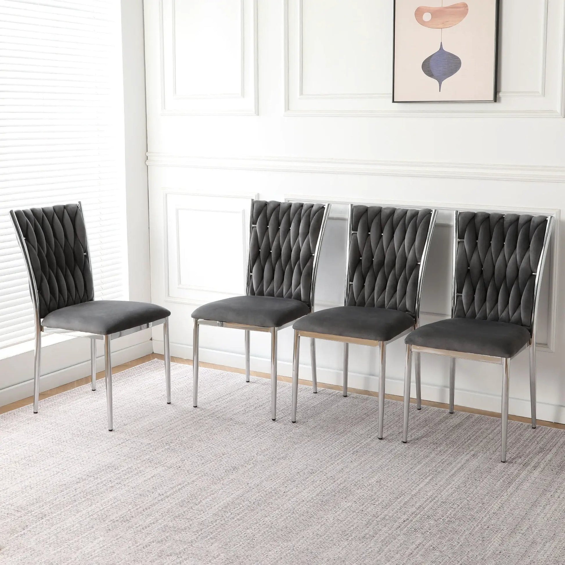 Modern dining chair set of five with black tufted upholstery and chrome legs on Tampa Home & Garden Store
