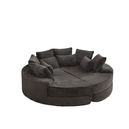 Round Oversized Sofa Bed with Throw Pillows