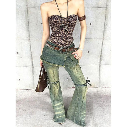 Womens distressed lace-up olive denim jeans FLIPSTYLEZLLC with frayed hem on Tampa Garden on Tampa Home & Garden Store