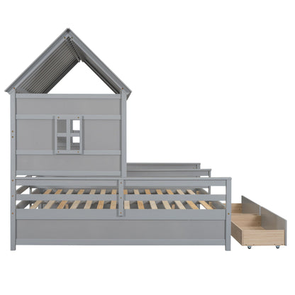 House Platform Bed With 2 Drawers, gray finish, side-by-side design, slatted base on Tampa Home & Garden Store