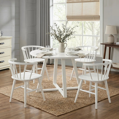 Edo white 5-piece dining set with round trestle table and four Windsor chairs on Tampa Home & Garden Store