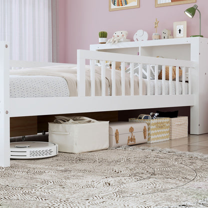 Bed with headboard storage rack, white storage bed with 2 under-bed drawers and 3 side guardrails on Tampa Home & Garden Store