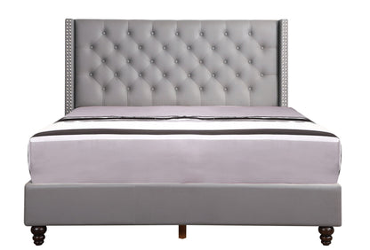 Nailhead Bed gray tufted headboard with diamond buttons and studded trim by HouseOfZazla on Tampa Home & Garden Store