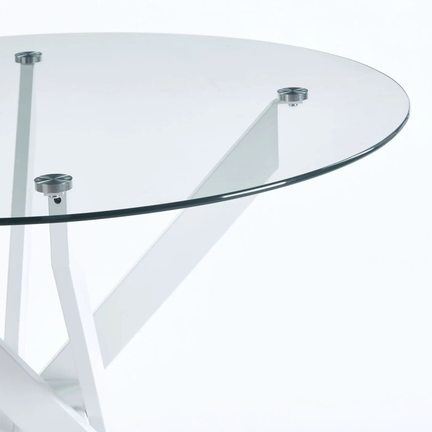 Glass-top dining table with cross metal legs, modern space-saving kitchen table for living room on Tampa Home & Garden Store