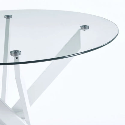 Glass-top dining table with cross metal legs, modern space-saving kitchen table for living room on Tampa Home & Garden Store