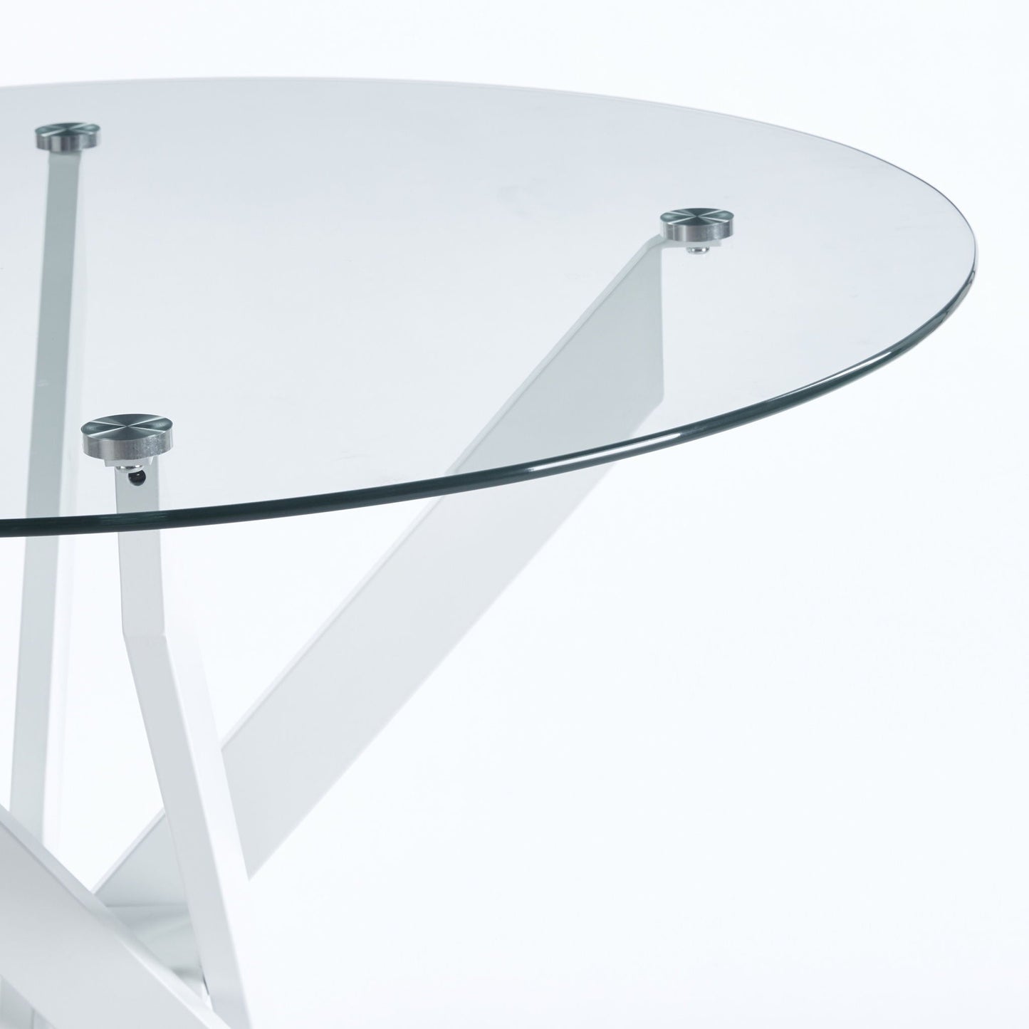 Modern Glass Dining Table with Metal Cross Legs