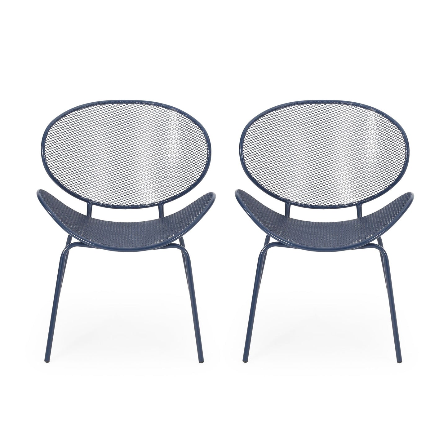 Elba Contemporary Chair Set armless outdoor chairs, 2 navy blue metal-mesh chairs on Tampa Home & Garden Store