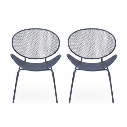 Elba Contemporary Chair Set armless outdoor chairs, 2 navy blue metal-mesh chairs on Tampa Home & Garden Store