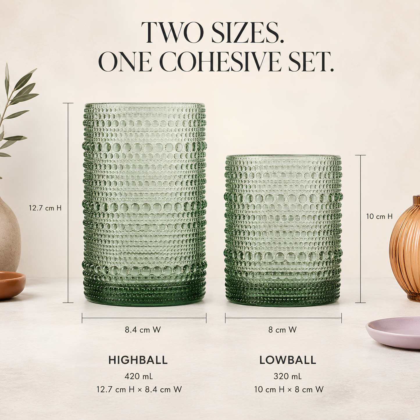 Tonal Highball and Lowball Glassware Set of 12