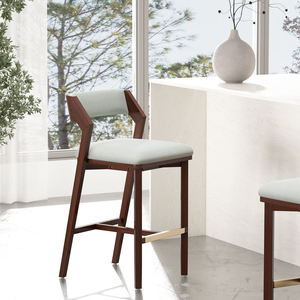 Bar Height Barstool with Backrest by HouseOfZazla, pearl silver upholstered seat on Tampa Home & Garden Store