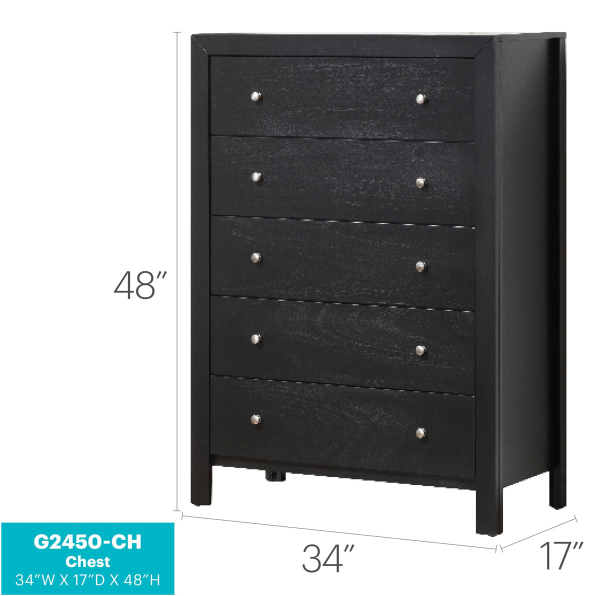 Accent Chest HouseOfZazla black finish with silver knob hardware and spacious drawers on Tampa Home & Garden Store