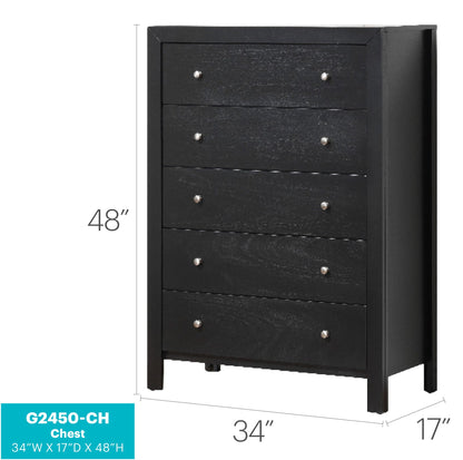 Accent Chest HouseOfZazla black finish with silver knob hardware and spacious drawers on Tampa Home & Garden Store