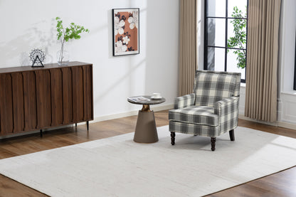 Upholstered Accent Chair with grey plaid fabric and solid wood legs, vintage armchair style on Tampa Home & Garden Store