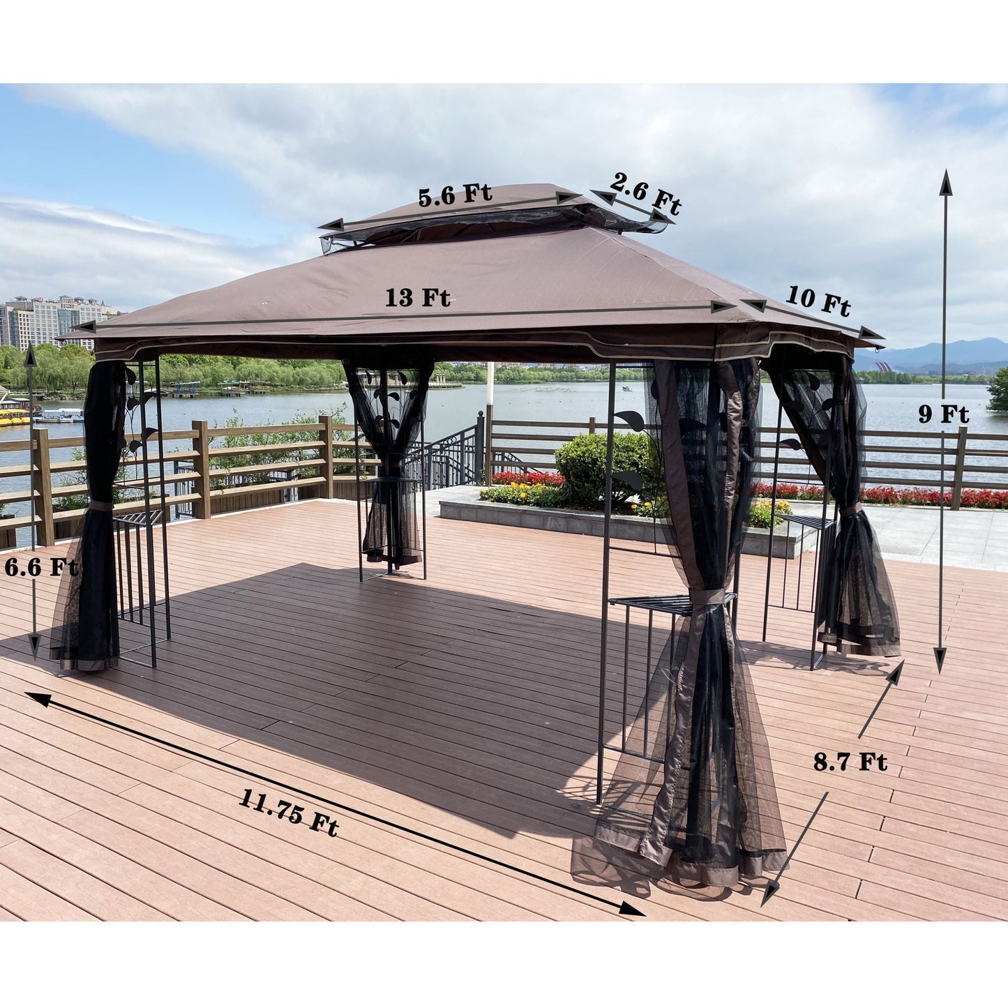 Patio Gazebo Tent with ventilated double roof and mosquito net, tan color, HouseOfZazla on Tampa Home & Garden Store