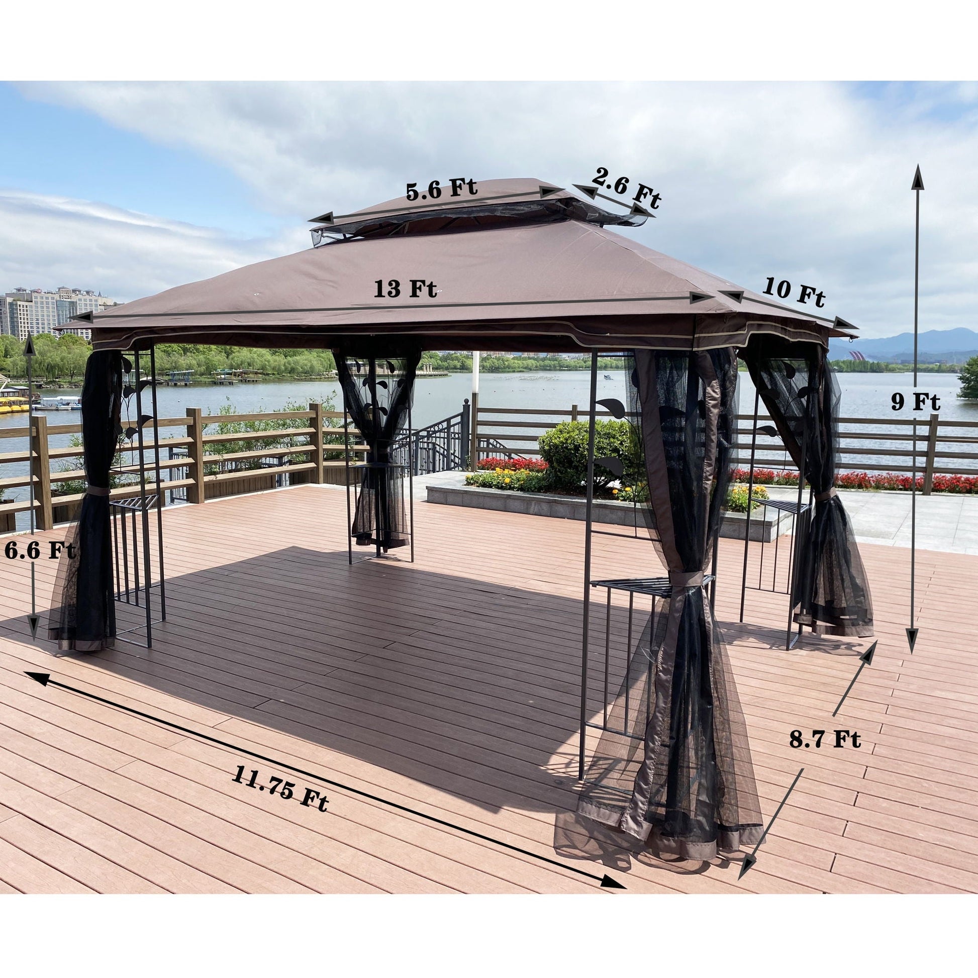 Patio Gazebo Tent with ventilated double roof and mosquito net, tan color, HouseOfZazla on Tampa Home & Garden Store