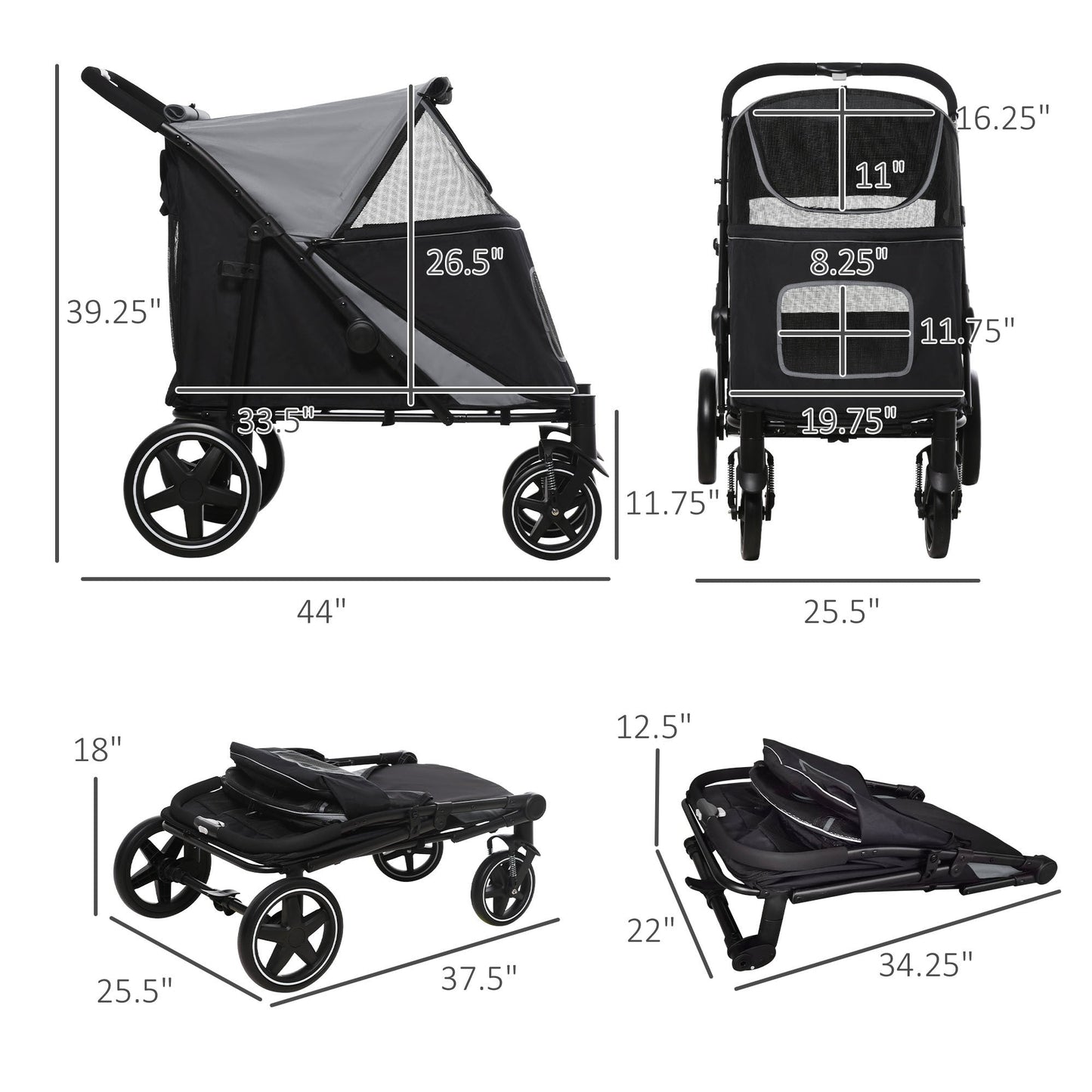 PawHut foldable pet stroller for medium to large dogs and cats by HouseOfZazla black canopy on Tampa Home & Garden Store